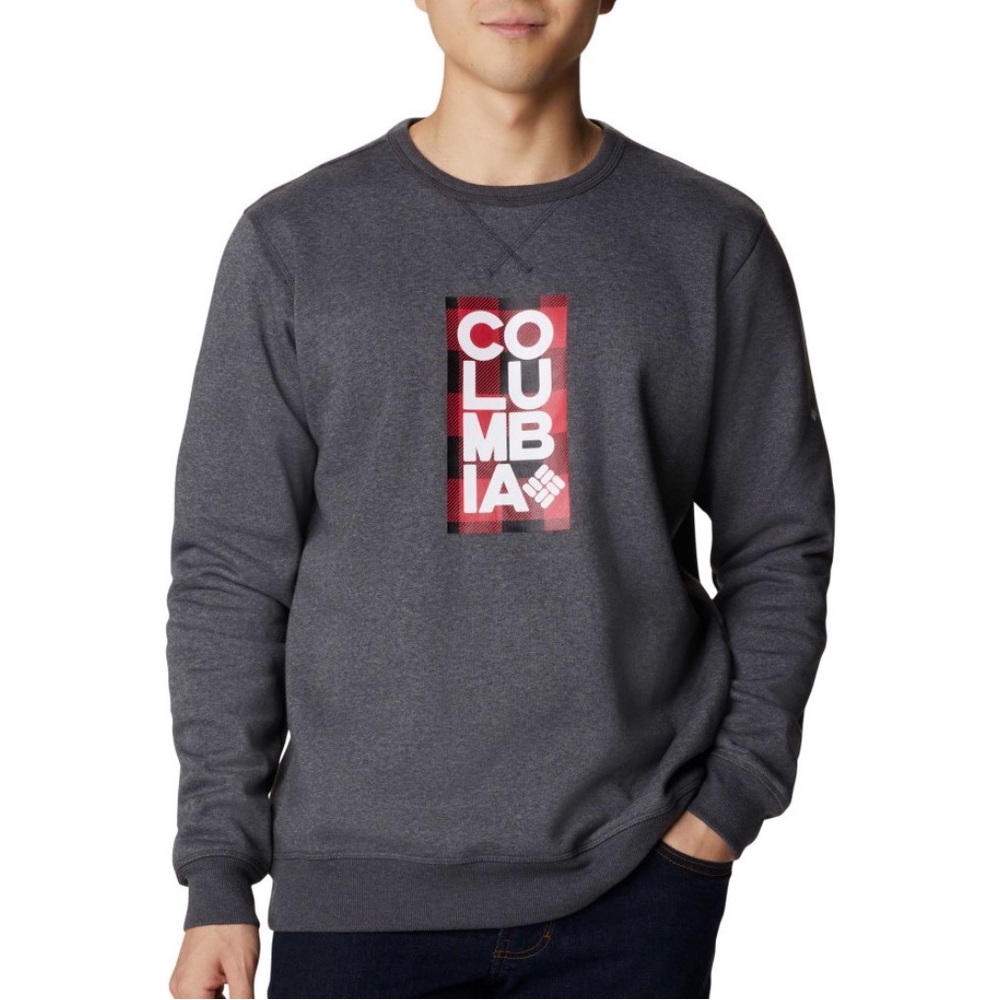 Columbia Men's Shark Heather Stack Logo Fleece Crew Sweatshirt XL Gray Comfort